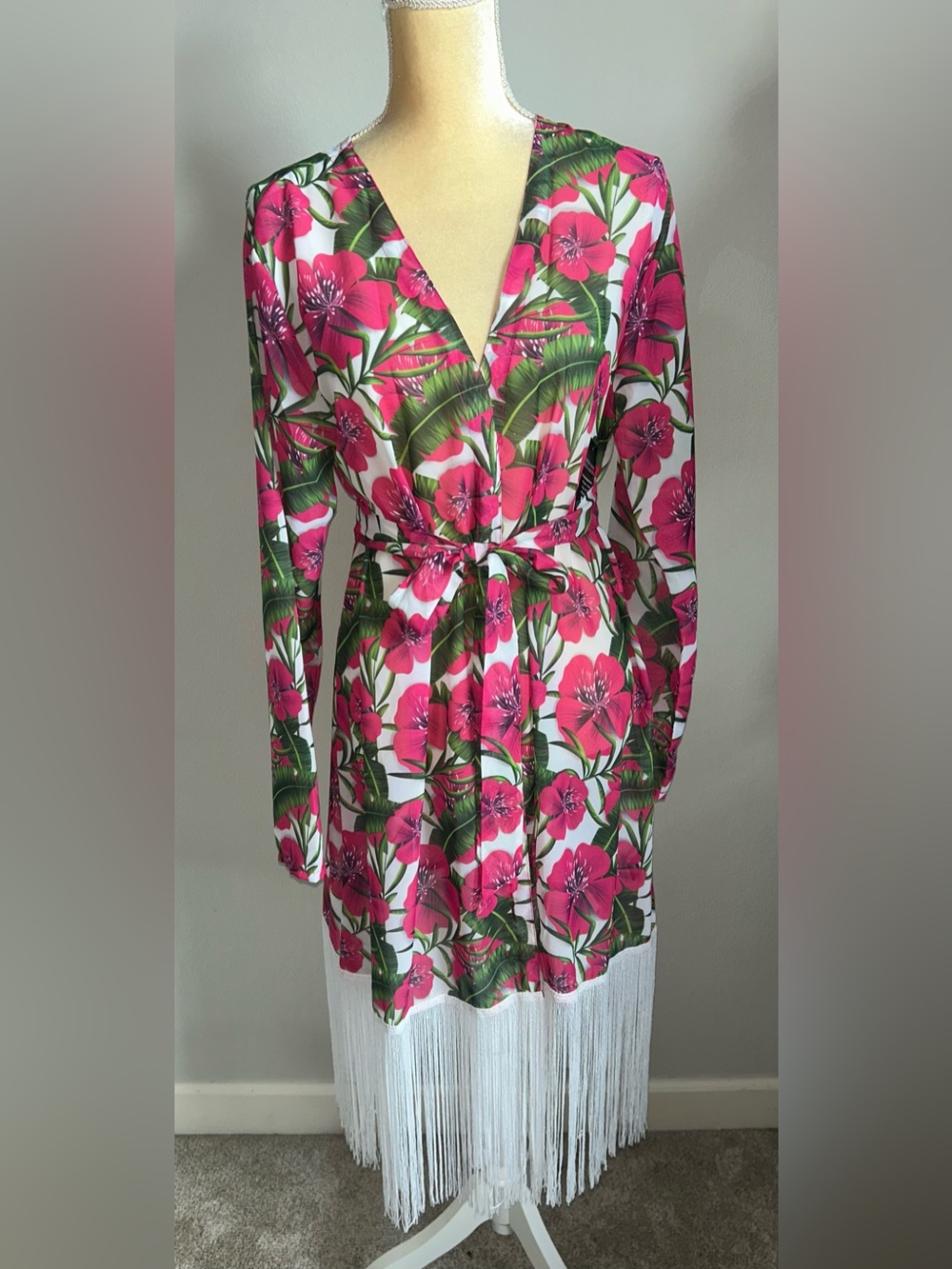 NWT Boston Proper Pink Tropical Floral Wrap Coverup Sz L
